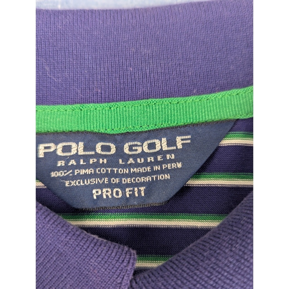 Polo Golf Ralph Lauren Mens Pro Fit Pima Cotton Striped Polo Shirt Navy Green L - Picture 10 of 12